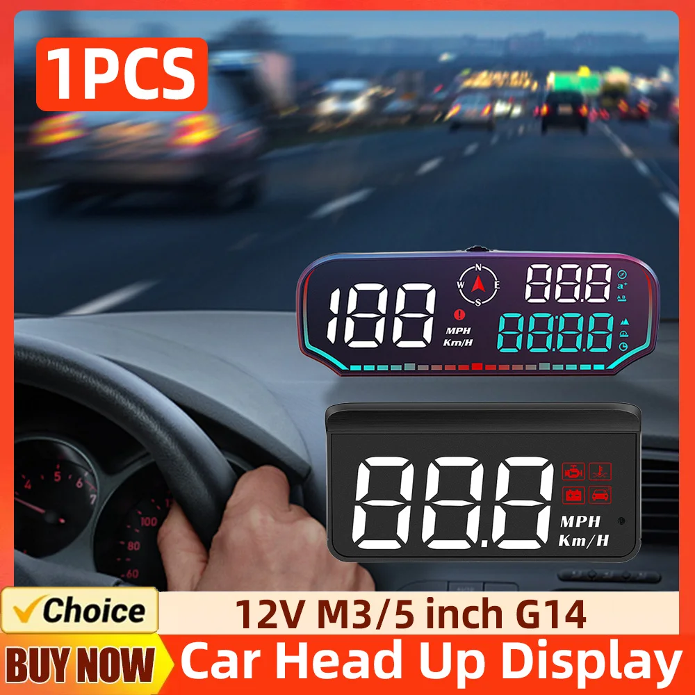 

M3/G14 Car GPS HUD Plug and Play Digital Speedometer with Suction Cup Holder KMH MPH Mileage HD Alarm Reminder Meter Fatigue