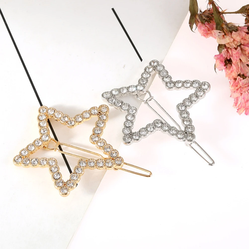 

4pcs Alloy Hair Clips Pentagram Design Hollow Drill Hairpins For Women Girls Five-Pointed Star Barrettes Golden Silver Set
