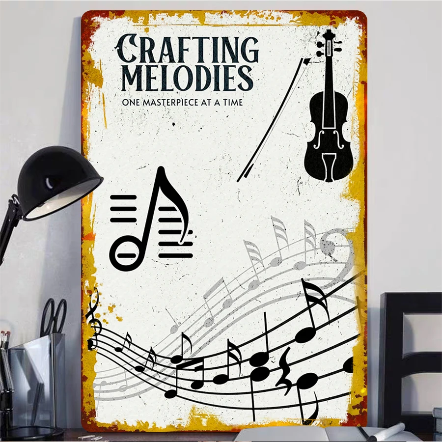 Vintage Music Metal Wall Art Violin Note Decorative Painting Living Room Wall Art Hanging Home Decor