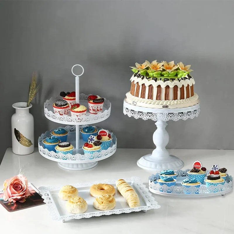 

Wedding Birthday Party Event Decoration Dessert Table Pastry Candy Tray Cupcake Stand 5 White Cake Stand Set