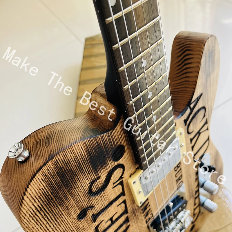 Carving old electric guitars in classic natural wood color, professional quality assurance, and fast delivery.