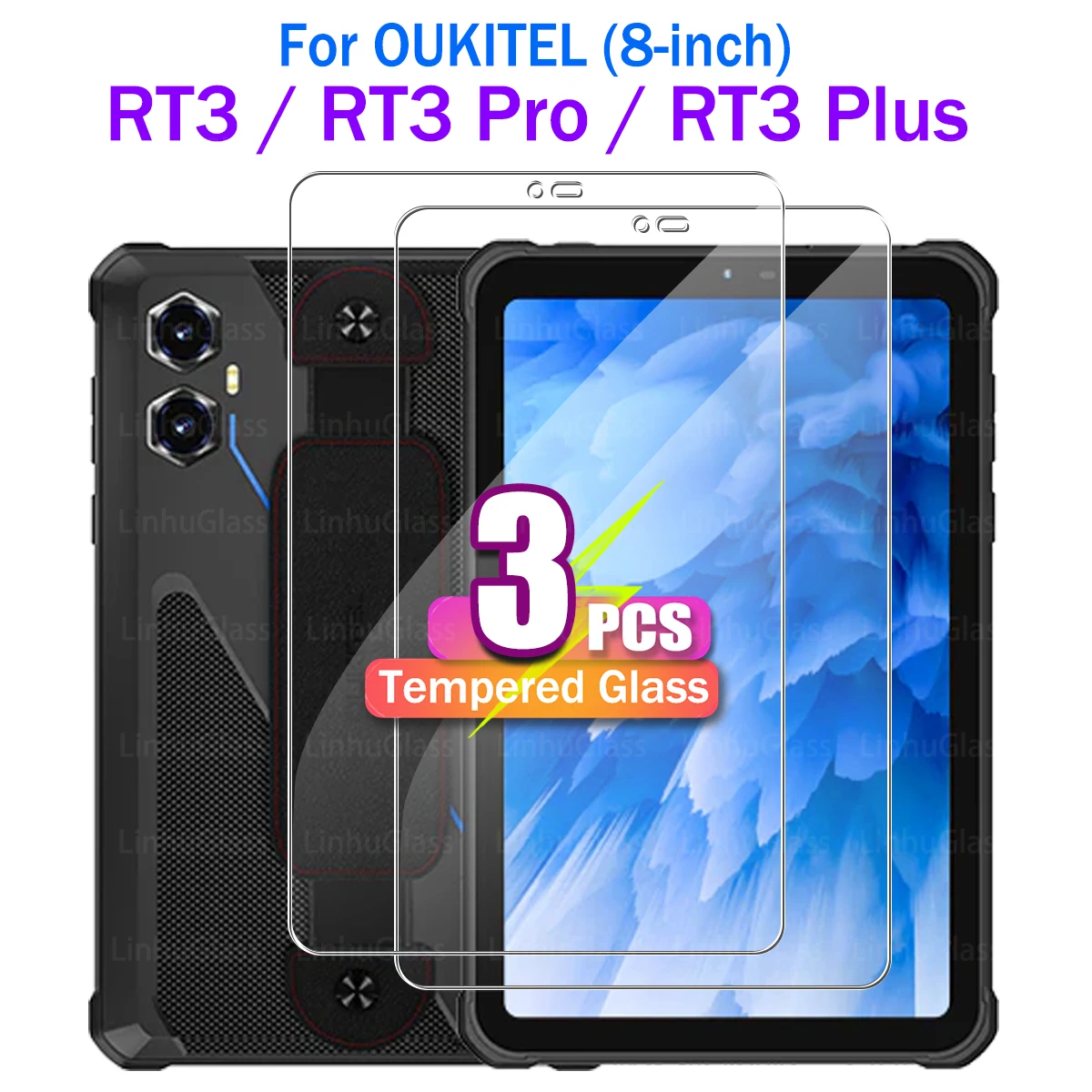 Screen Protector for OUKITEL RT3 Plus / RT3 Pro / RT3 (8 inch) 9H Toughness Shatterproof Scratch-Resistant Tempered Glass Film