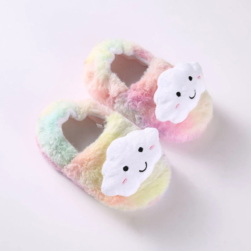 Cute Toddler Girl Slippers for Winter Plush Warm Cartoon 3D Color Cloud Children Home Shoes Little Kid House Footwear Baby Items