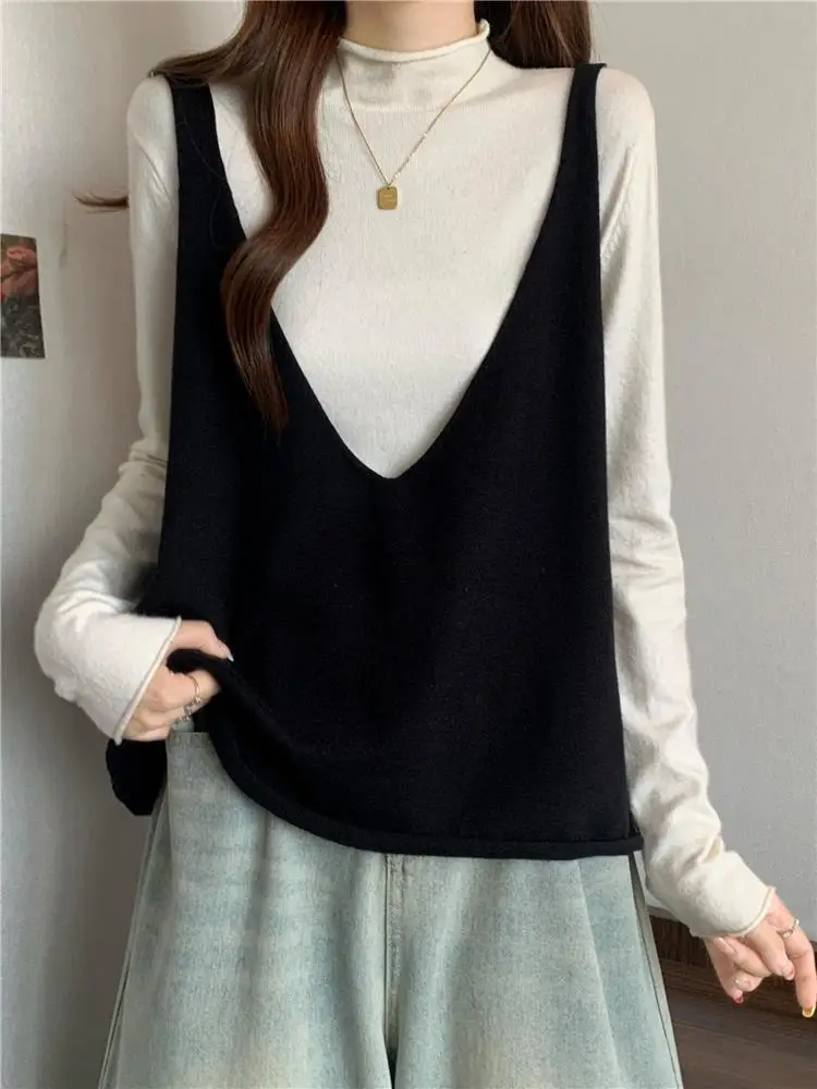 Chaleco de punto rojo V-Ne para mujer, Top holgado con capas de talla grande, ropa de maternidad cómoda e informal para principios de otoño