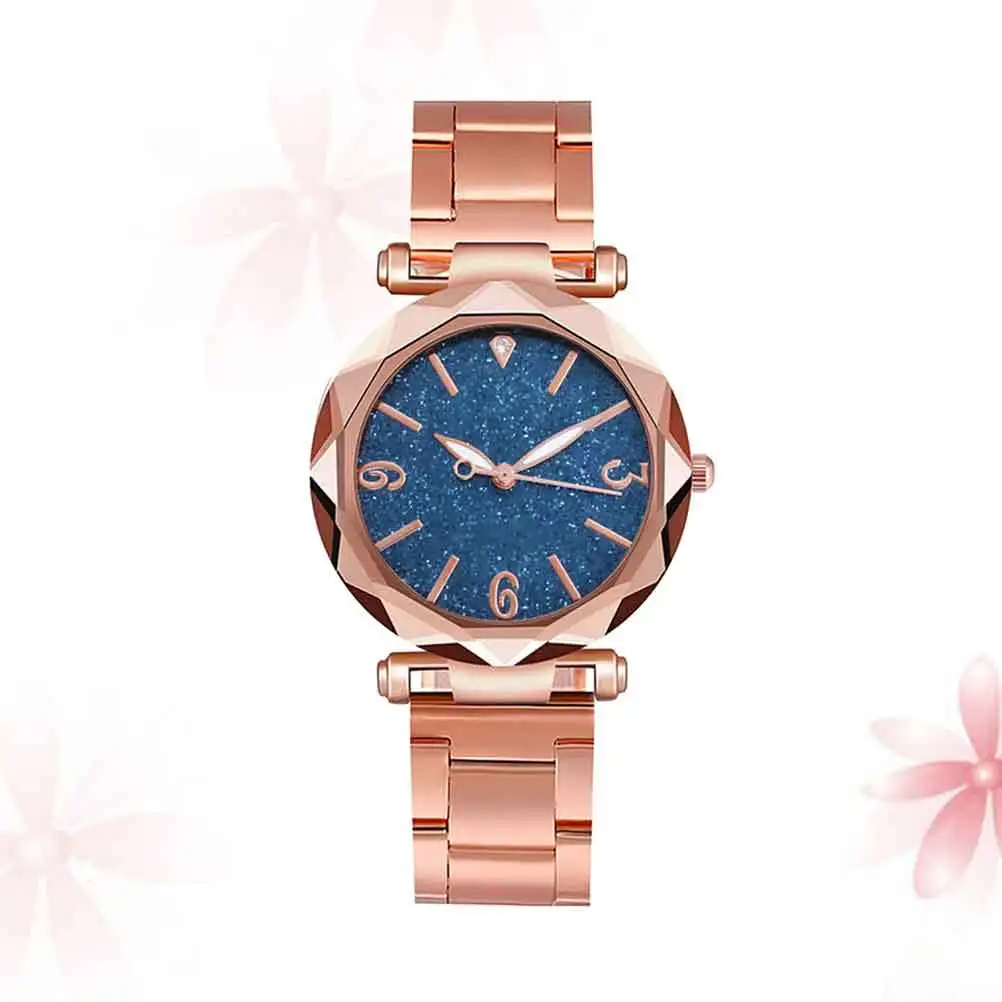 ステンレススチールクォーツ腕時計ブルーエレガントファッション腕時計キラキラ光る静音正確な女性用