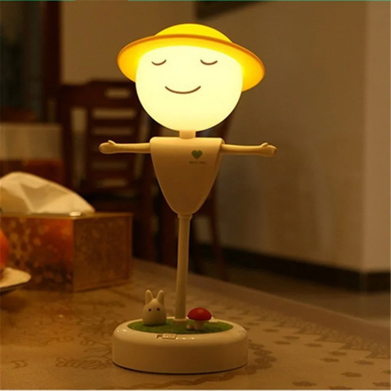 Cute Man Of Straw Led Night Light Lamp For Kids Bedroom Art Decor Light Flexible Vibration Sensor Usb Led Light Bedside Lamp