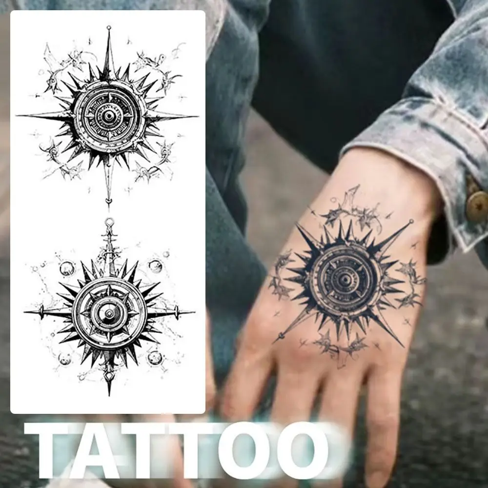 Waterproof Temporary Tattoo Fashion Compass Pattern Long Lasting Tattoo Sticker Non-reflective Body Art Stickers