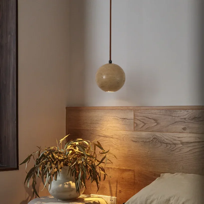 

Japanese Cream Style Chandeliers Yellow Travertine Nordic Creative Restaurant Home Decoration Bedside LED Small Pendant Lights