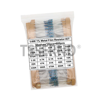 300Pcs 600Pcs 1/4W Metal Film Resistor kit set 30 Values resistors pack , 10 ohm ~1M Resistance 1% Set of resistors