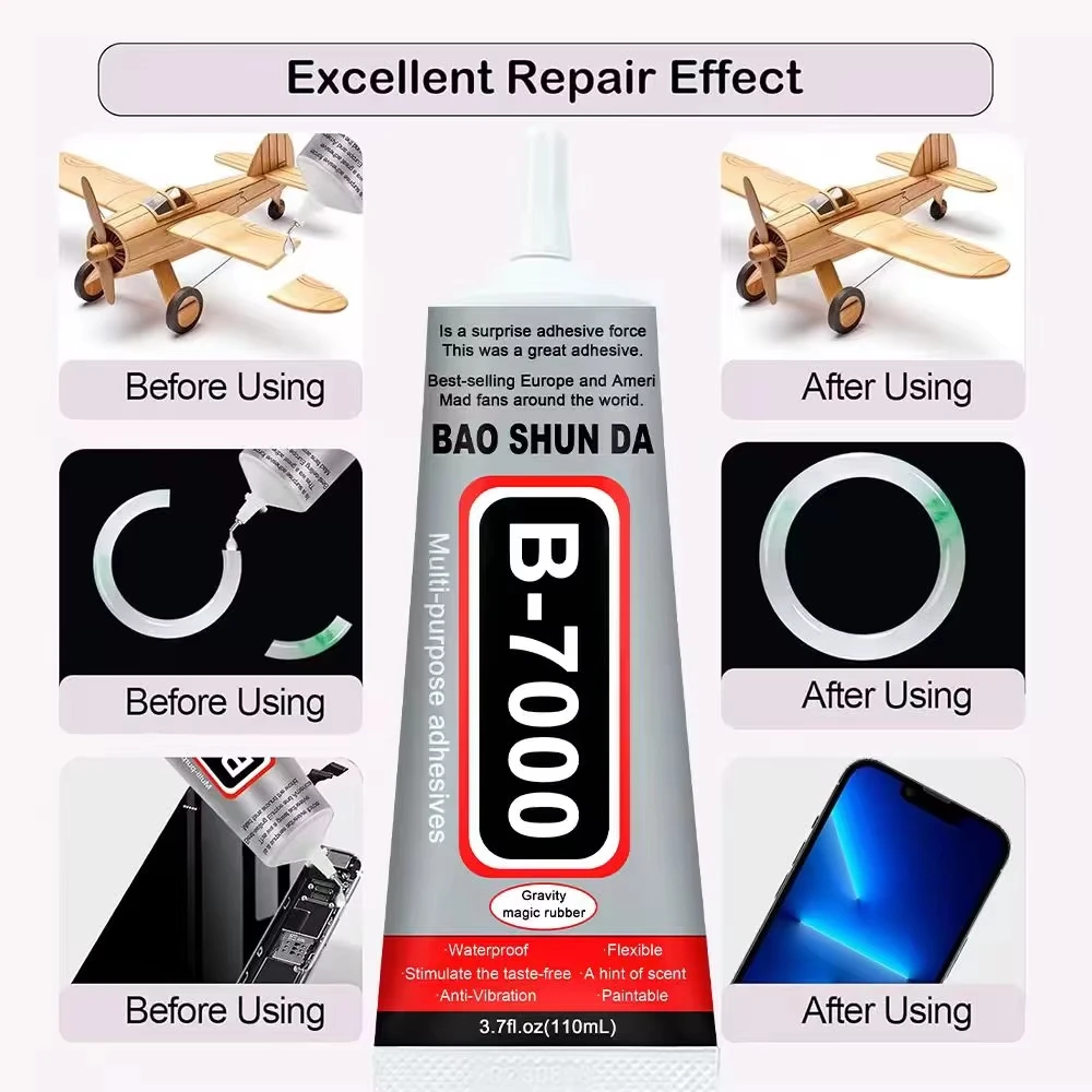 B7000 Mobile Phone Screen Super Waterproof Adhesive Universal Bonder for Apple and Samsung Touchscreen Glass 110ml Fast-Setting B7000 + T7000 Glue 5-Pack
