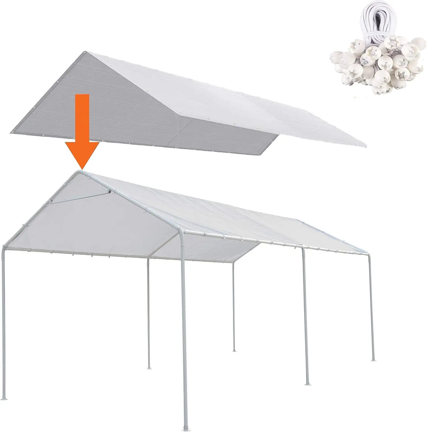 

10x20ft Heavy-Duty Carport Canopy Cover with Free Bungee Cords, White - Frame Not Included