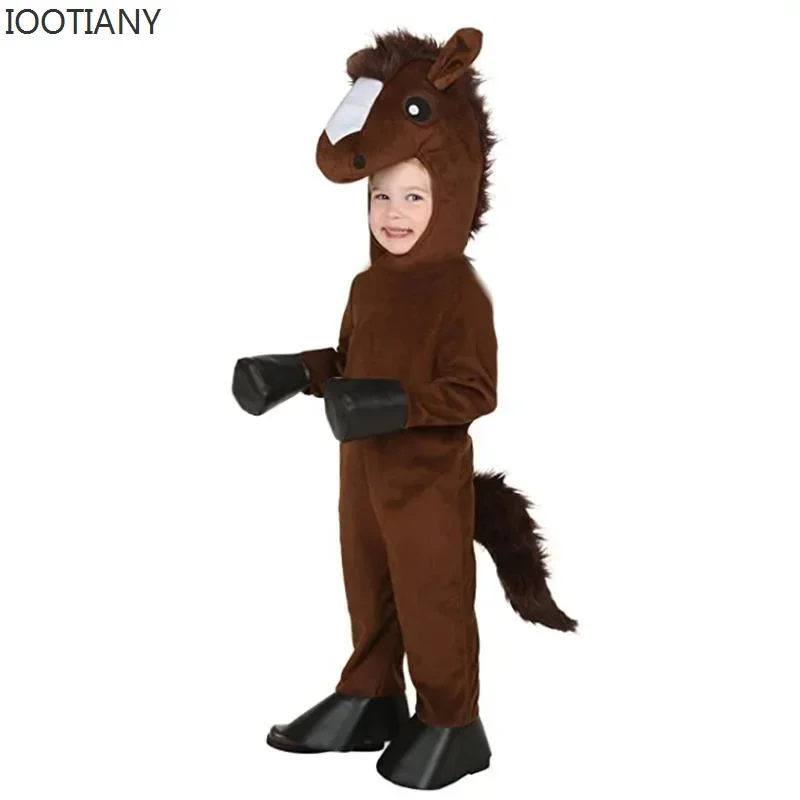 

CosplayAnimal Brown Horse Role Playing Bodysuit Children Halloween Party Cute Pony Set Stage Performance Tail Doll Clothes Costu