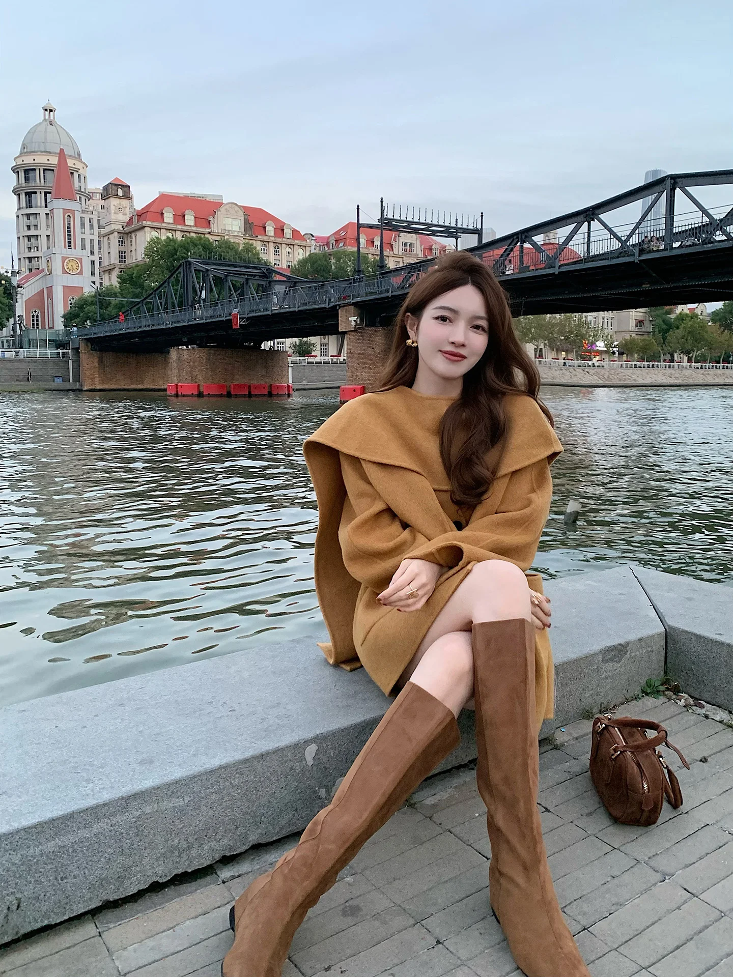 

Only Niece Rhinebank Gentle Temperament High Branch 00 Woolen Coat Women's Scarf Double-Sided Woolen Tweed Outerwear Winter