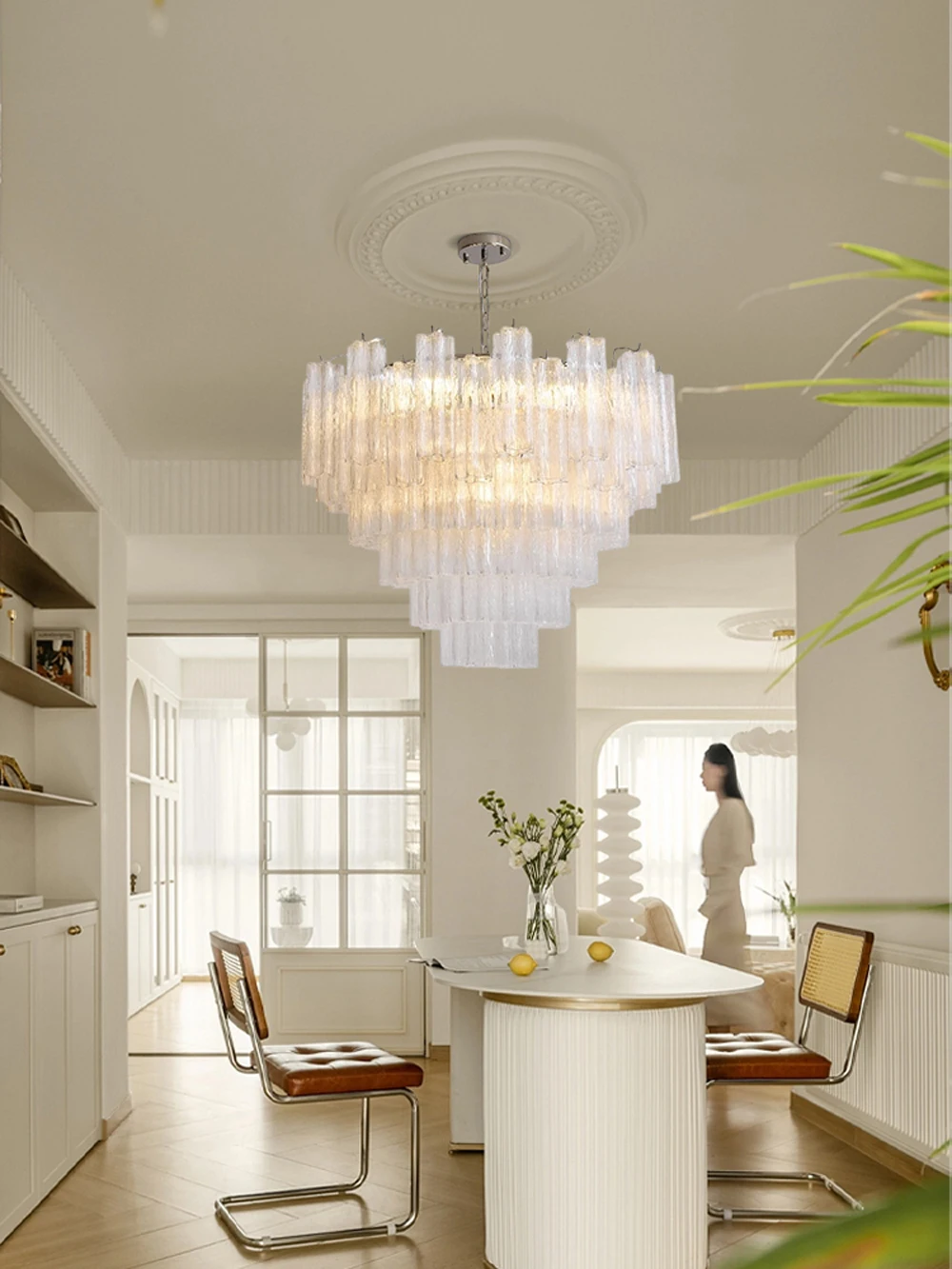 

Modern Linear Chandelier 2026 Rectangle Dimmable Murano Crystal Luster LED Ceiling Light chrome/Gold Finish for Dining Table