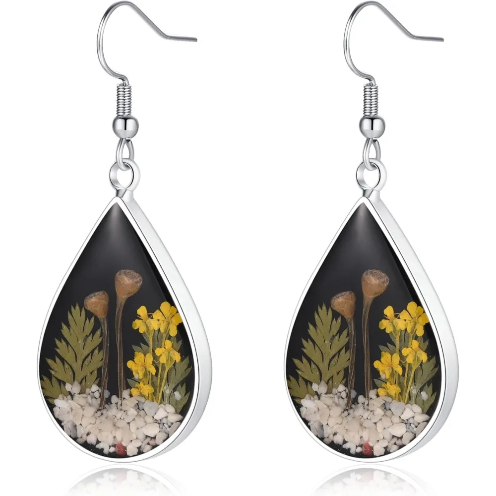 

Pressed Wildflower Drop Earrings with Forget Me Not and Queen Annes Lace Handmade Jewelry Gift for Her