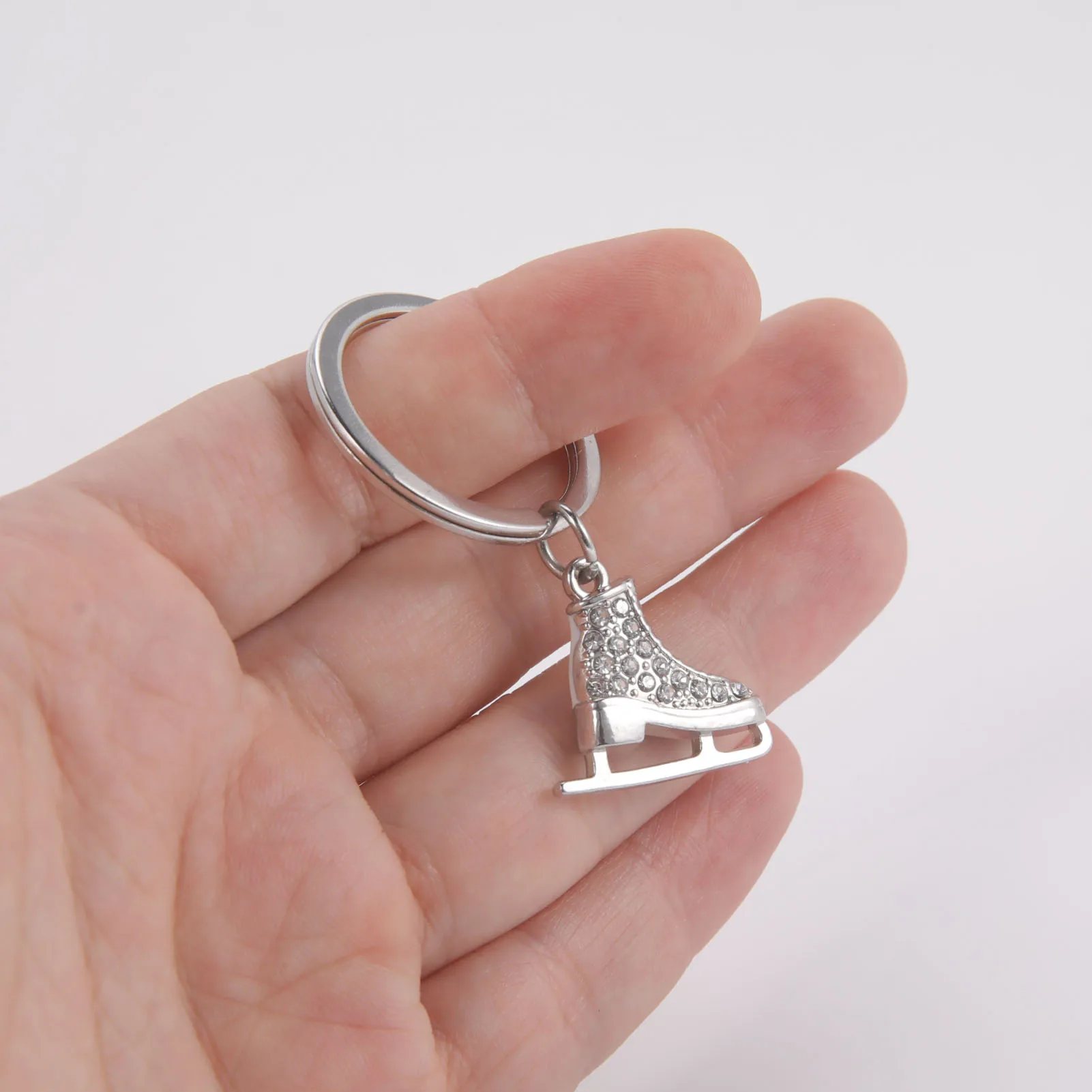 Teamer Ice Skate Shoes Keychain Stainless Steel Clear Zircon Skating Pendant Keyring Winter Sport Lover Jewelry Birthday Gifts