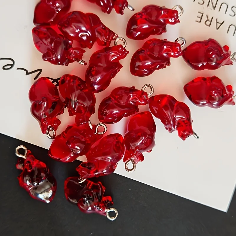 6 Stück Gothic Vintage Blutrote Herz-Harzanhänger DIY Schmuckherstellung Zubehör für Charms Handarbeitsbedarf – Detail 1