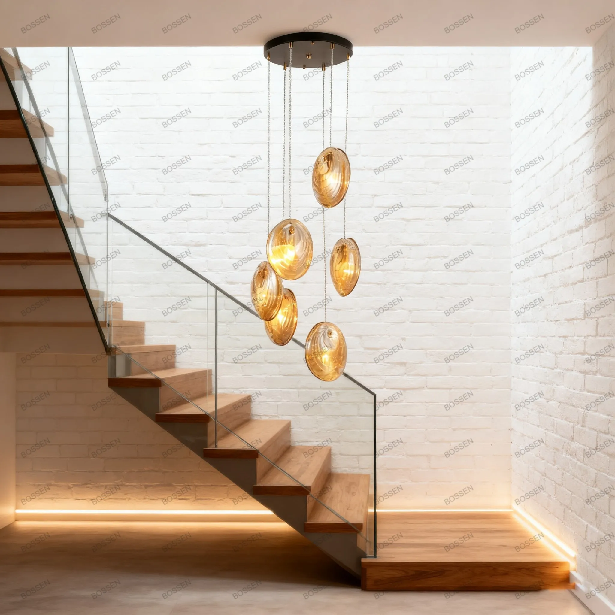 BOSSEN современный скандинавский потолочный светильник с регулируемой яркостью, стеклянный подвесной светильник, регулируемая цепочка для гостиной, дизайнерская комнатная люстра