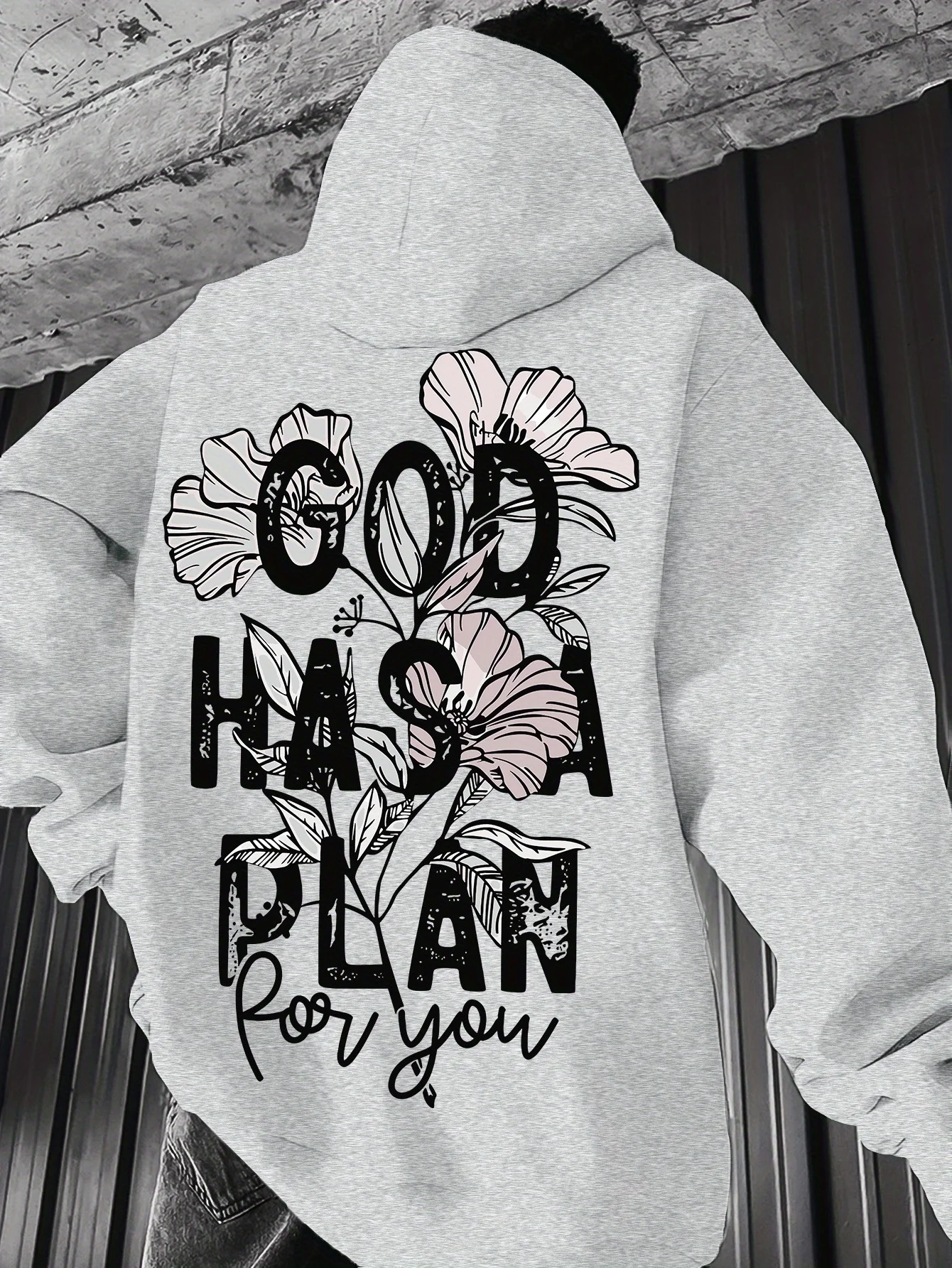 Herren-Hoodie „Gott hat einen Plan für dich“ Blumendruck Kapuzenpullover Lässiger Langarm Loser Pullover Hoodie Streetwear – Detail 17