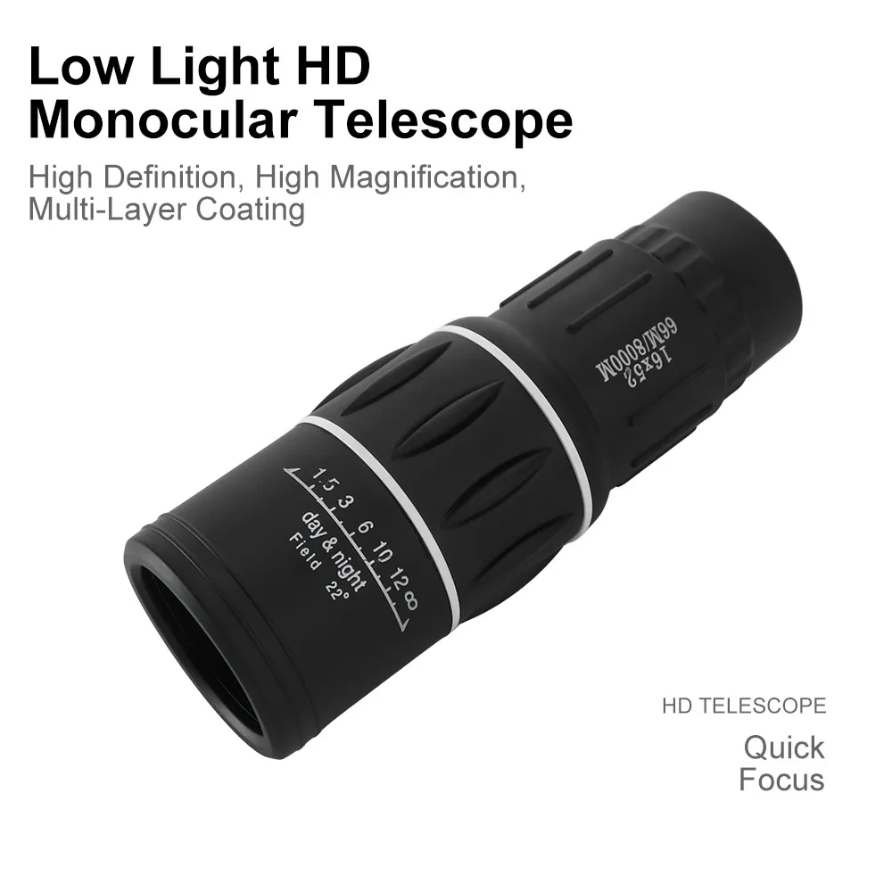 8XMagnification 16x52 Monocular Telescope Waterproof FMC Coating Dual Focus Telescope High Definition Manual Focus