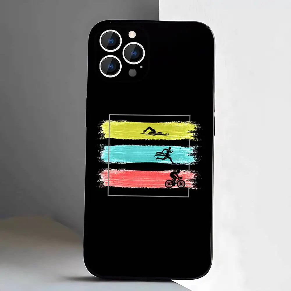 Triathlon Swim Bike Run  Case For iPhone 17,16,15,14,13,12,11 Air,Plus,Pro Max,XS,X,XR,SE,Mini,8,7,Soft Silicone Black Cover
