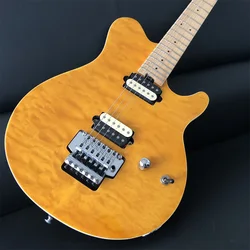 Musicman Axis Trans Gold Orange Quilted Maple Top Electric Guitar Solid Mahogany Body With Floydrose Tremolo