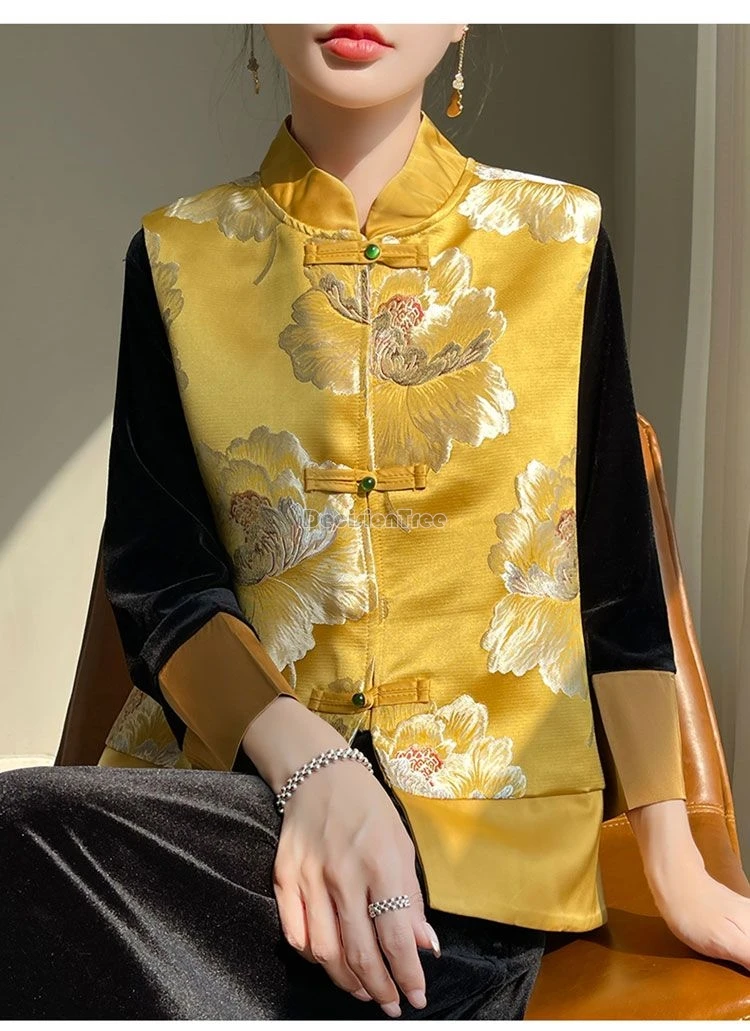 2024 handmade peony embroidery tang suit vest chinese style gorgeous elegant classical vest temperament slim versatile cardigan