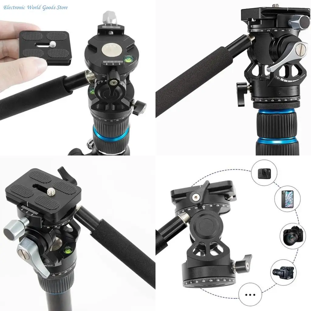 

A3PD Mini Tripod Fluid Drag Pan Head With Arca Quick Release Plate and 137mm Handle For Video Cameras Slip Proof