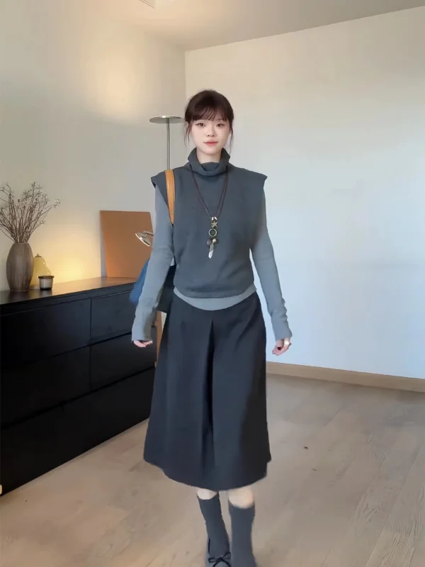 

Женская корейская шерстяная юбка-трапеция больших размеров с эффектом стройности, осенне-зимняя новинка