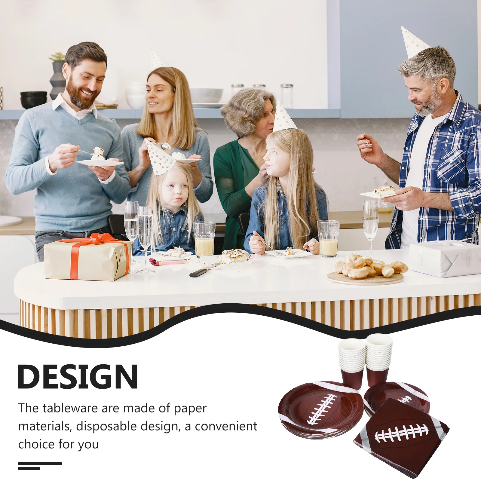 

1 Set Rugby Paper Tableware Disposable Party Supplies Birthday Festival Dinnerware Kit Decorative Plates Napkins Cups Ball Game