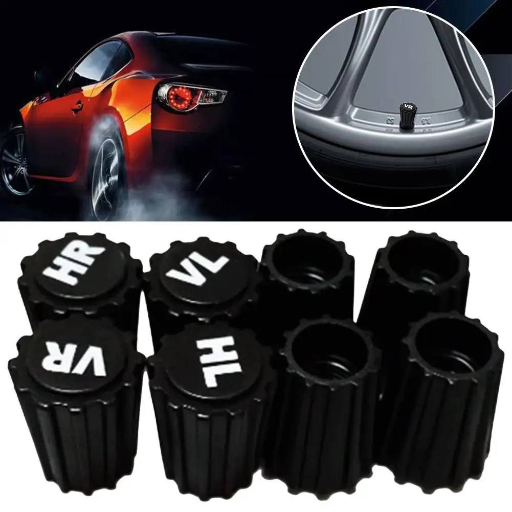 8Pcs Car Tire Valve Stem Dust Caps Dustproof Wheel Air Valve Cover With VR VL HR HL Printing US Schrader ABS Tyre Cap Auto Part