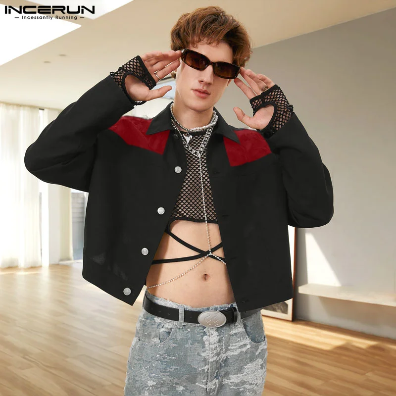 

Men's Blazer Mesh Tassel Patchwork Lapel Long Sleeve Streetwear Button Suits Transparent 2024 Fashion Casual Male Coats INCERUN