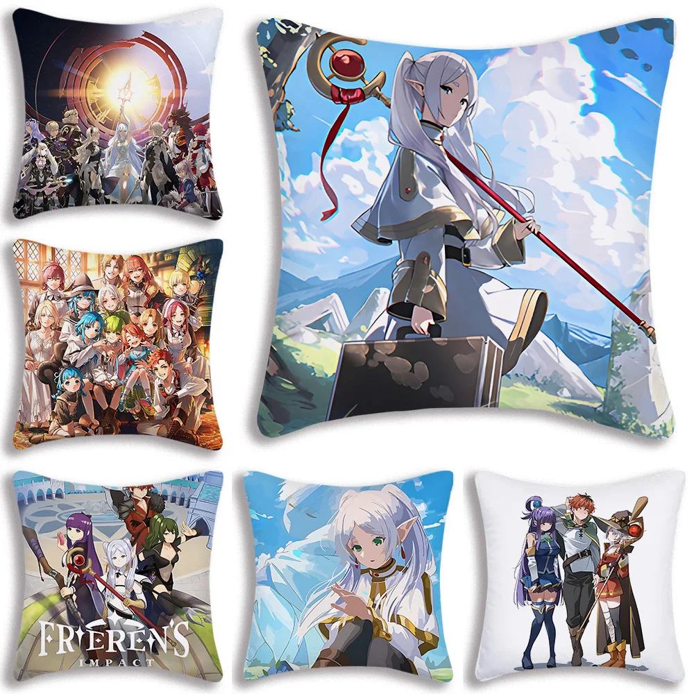 F-FrierenS Pillow Covers Cartoon Sofa Decorative Home Double-sided Printing Short Plush Cute Cushion Cover