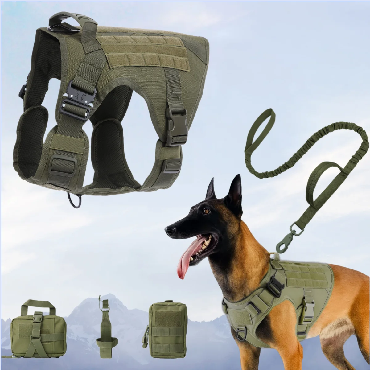 Chaleco militar táctico para mascotas pastor alemán Golden Retriever, juego de arnés y correa para perros de entrenamiento táctico para perros de todas las razas