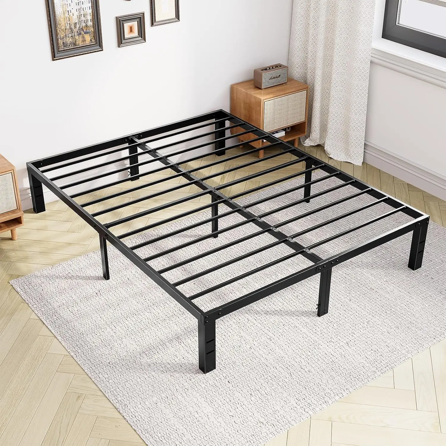 

Queen Size 14 Inch Metal Platform Bed Frame with Steel Slat Support, No Box Spring Needed, Under-Base Storage, Easy Assembly