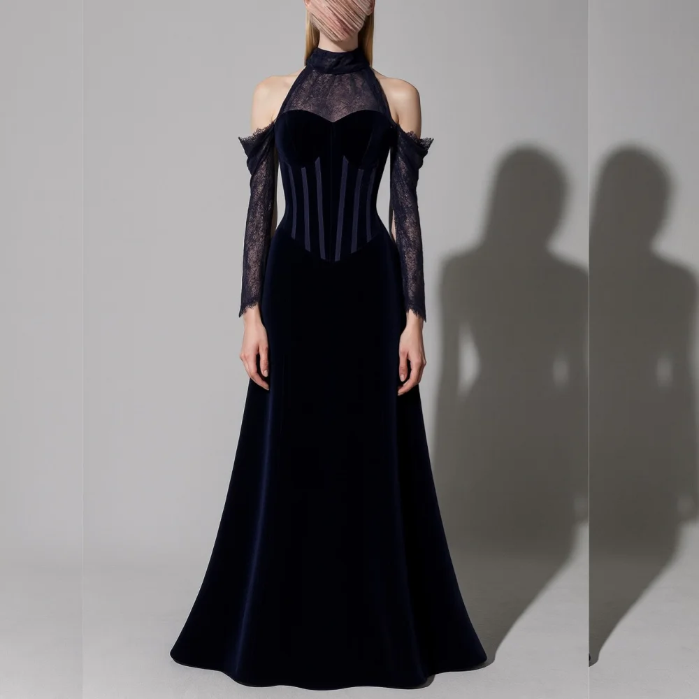 

Customized High Collar Pleat Lace Classic Evening Dress Trumpet Long Dresses Bespoke Occasion Woman Elegant Party Wedding