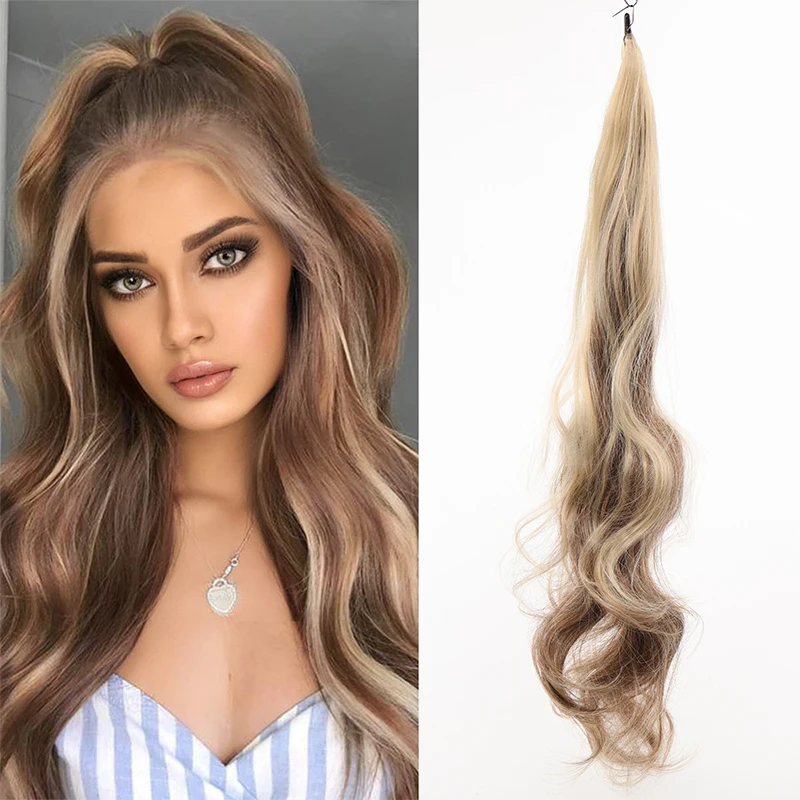 Synthetische Flexibele Staaldraad Wikkel Rond Paardenstaart Lengte Haar Paardenstaart Extensions Blonde Paardenstaart Haarstukken Voor Vrouwen