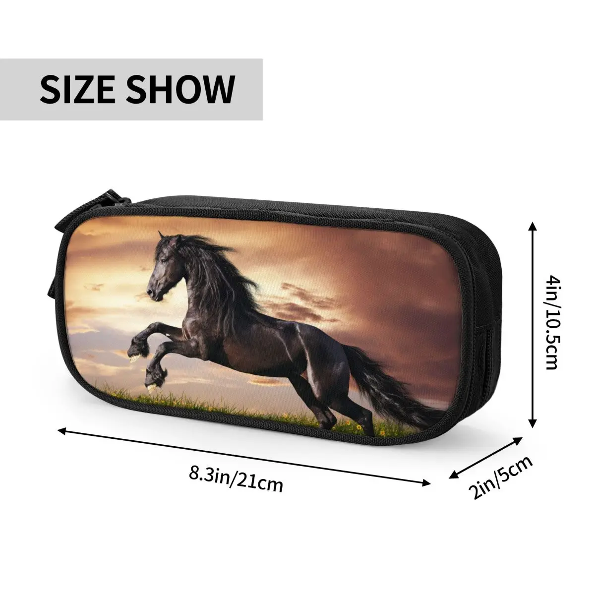 Beautiful Black Horse Pencil Case Galloping Animal Lovers Pencil Box Pen Big Capacity Pencil Bags School Supplies Stationery