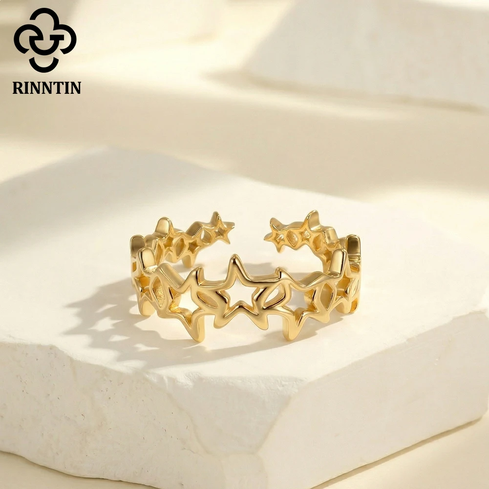 

Открытое кольцо Rinntin из 14-каратного золота и серебра 925 пробы с дизайном в виде звезды, идеально подходит для особых случаев, красивое украшение для женщин APR49