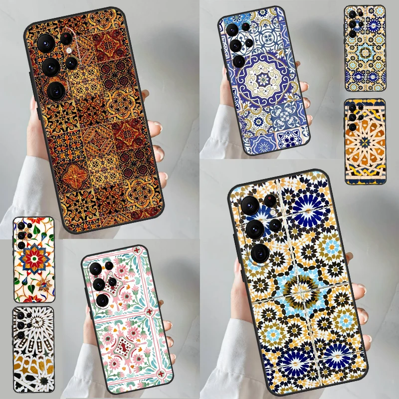 Moroccan Tile Case For Samsung Galaxy S23 Ultra S24 S22 Note 20 10 Plus S8 S9 S10 S21 S20 FE Back Cover