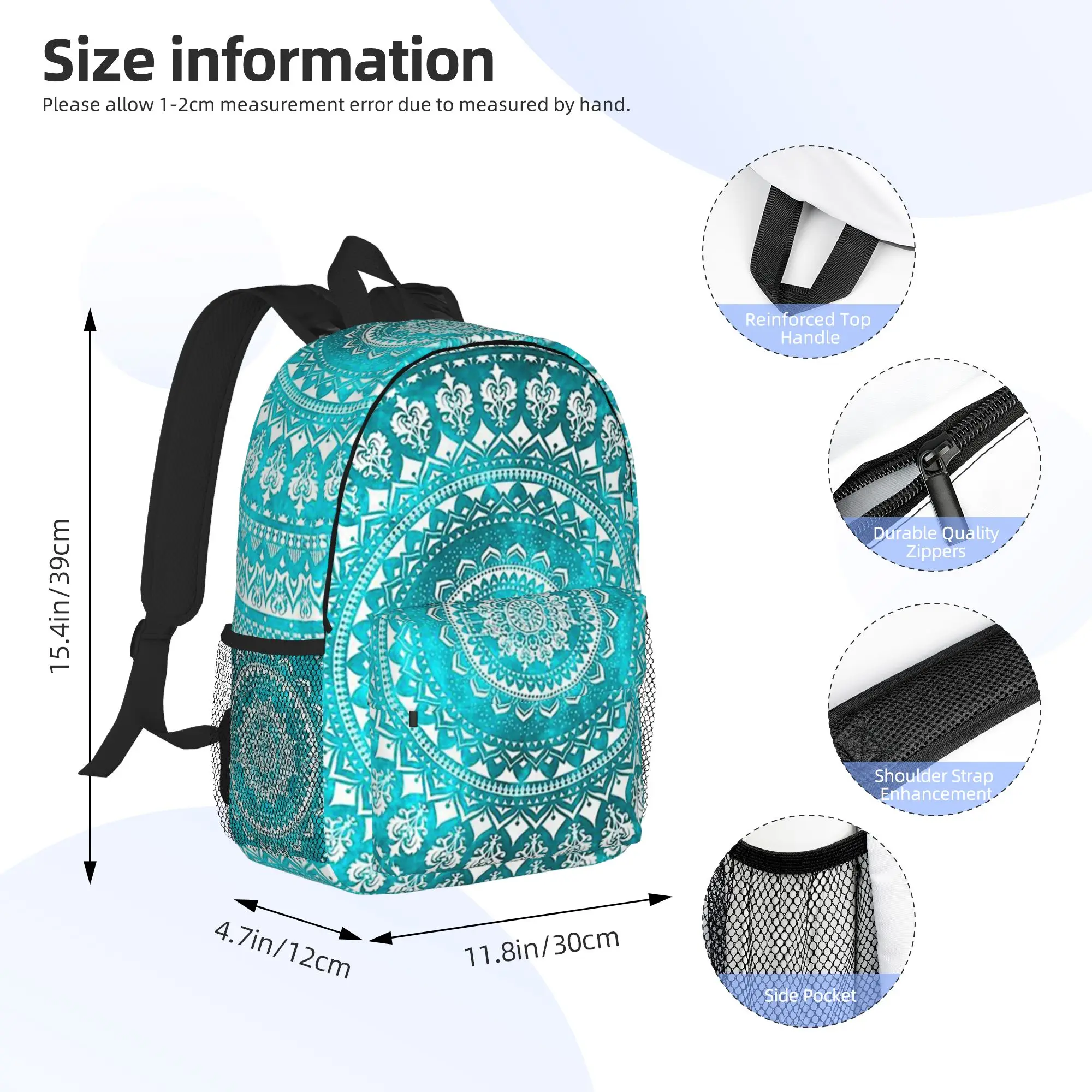 Mandala Turquoise Backpack Hot Sale Daypack Large Capacity Boys Girls BookBag Shoulder Bags for Men Women School Bag