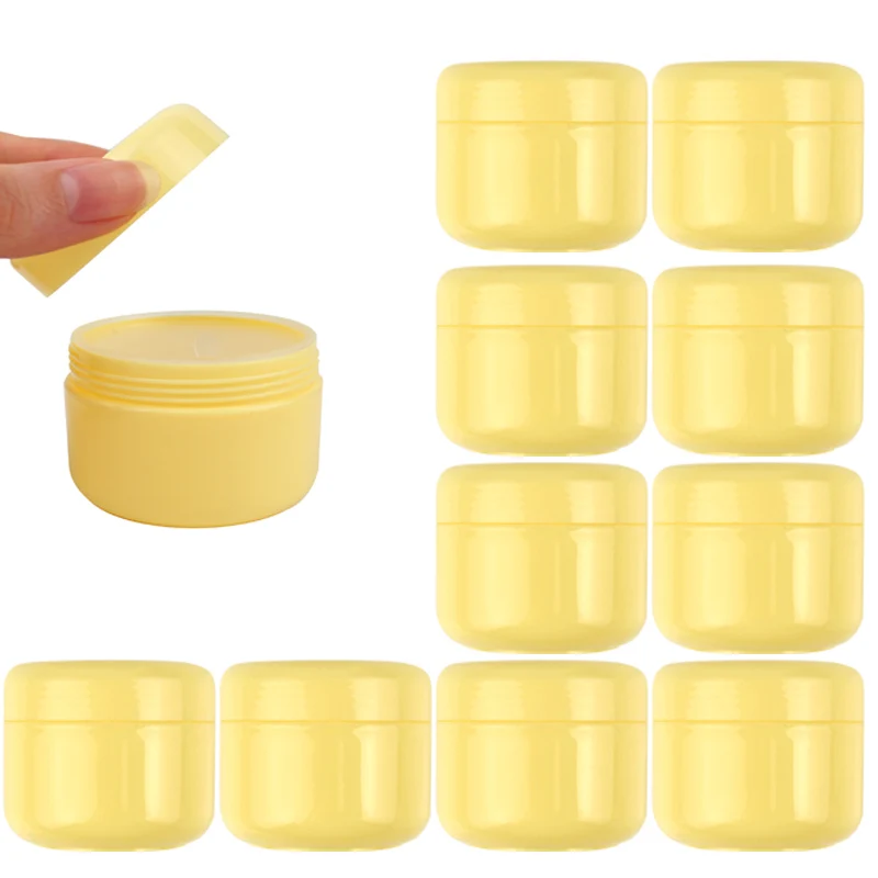 50Pcs 10g/20g/30g/50g/100g Empty Makeup Jar Pot Yellow Refillable Sample Bottles Travel Face Cream Lotion Cosmetic Container