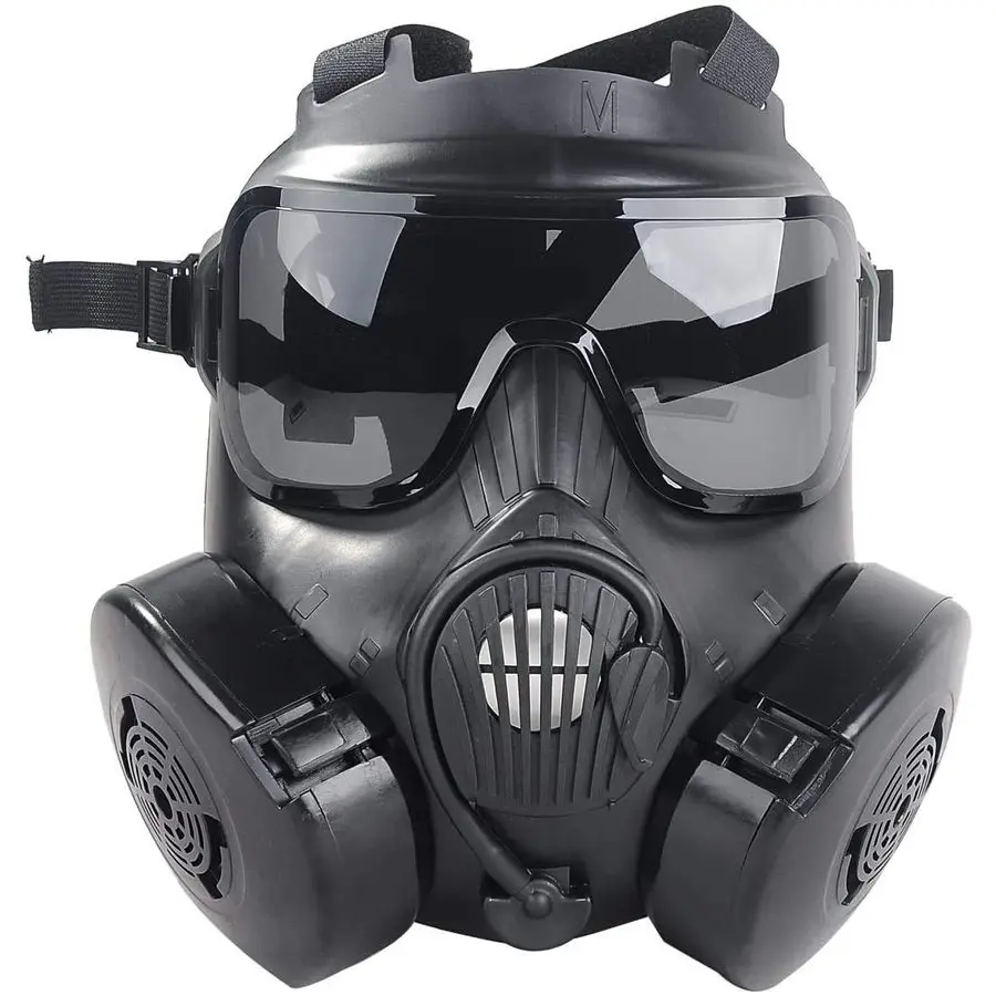 Airsoft Protective Gas Mask Tactical, Full Face Eye Protection Goggles Dummy Toxic Skull Gas Mask with Filter Fans for BB Gun Ga