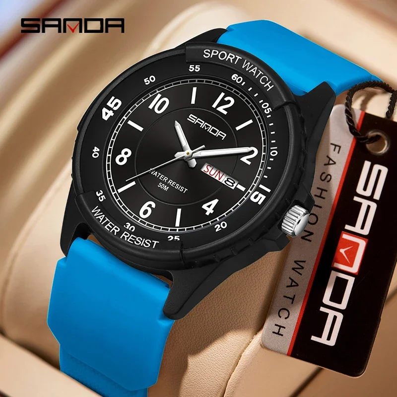 

SANDA 6358 Male and Female Student Sports Quartz Watch 5ATM Waterproof Luminous Double Calendar Lightweight and Drop resistant