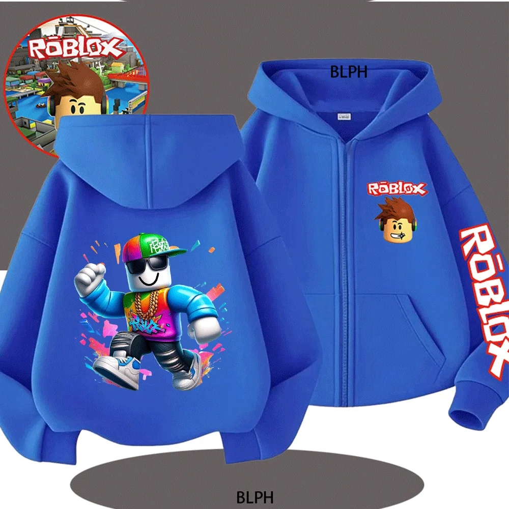 

Trendy Roblox-Inspired Kids' Hoodie with Colorful Graffiti Design, Long Sleeve, Zip-Up for Boys/Girls