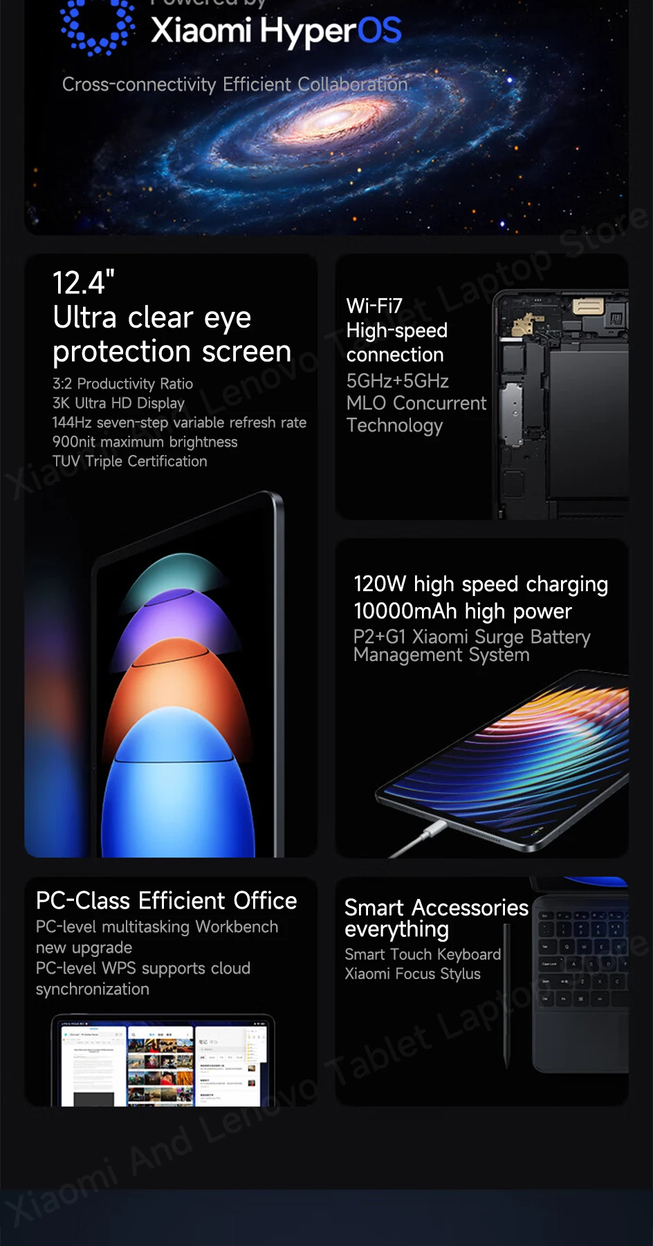 Xiaomi Tablet Xiaomi Pad 6S Pro 12.4 Snapdragon 8 Gen2 12.4" 3K 144Hz Display Hyper OS 10000mAh 120W Super Fast Charge Tablet PC