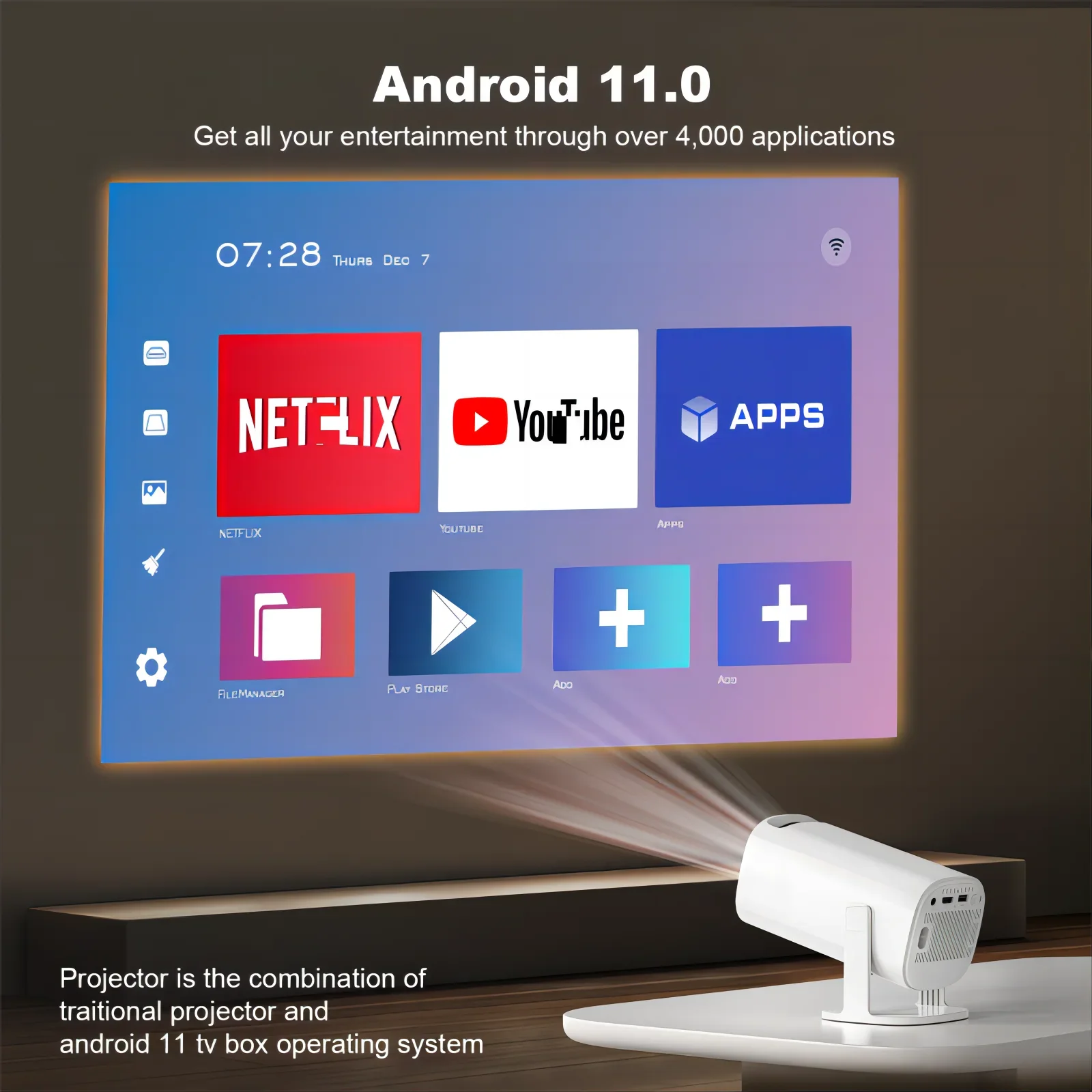 Salange 4K プロジェクター Wifi6 BT5.4 オートフォーカス補正スマート Android11 720P ホームシアターポケット屋外ビーマー 1080P 映画用