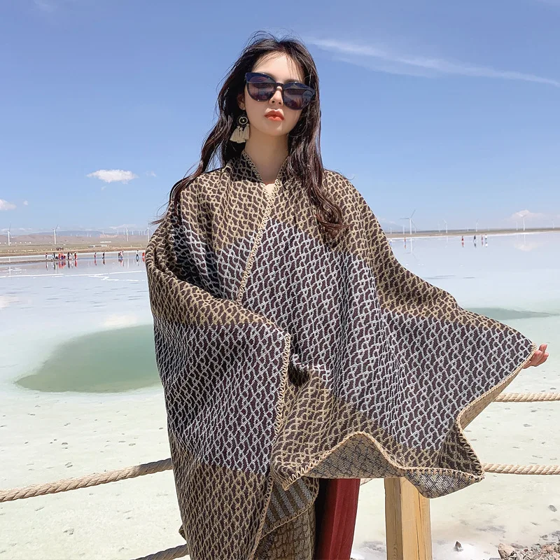 Poncho Cape Autumn and Winter Scarves Women\'s Travel Shawl Imitation Cashmere European and American Ethnic Style Split Cloak Y1