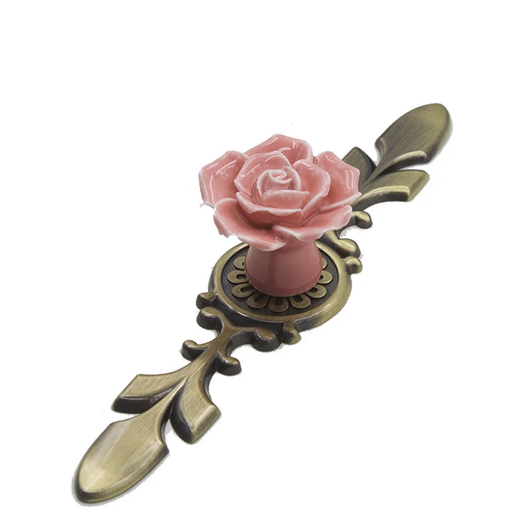 

2Pcs Ceramic Vintage Bronze Rose Cabinet Handle Bars Single Hole for Wardrobe Drawer Wine Cabinet Durable Easy Install