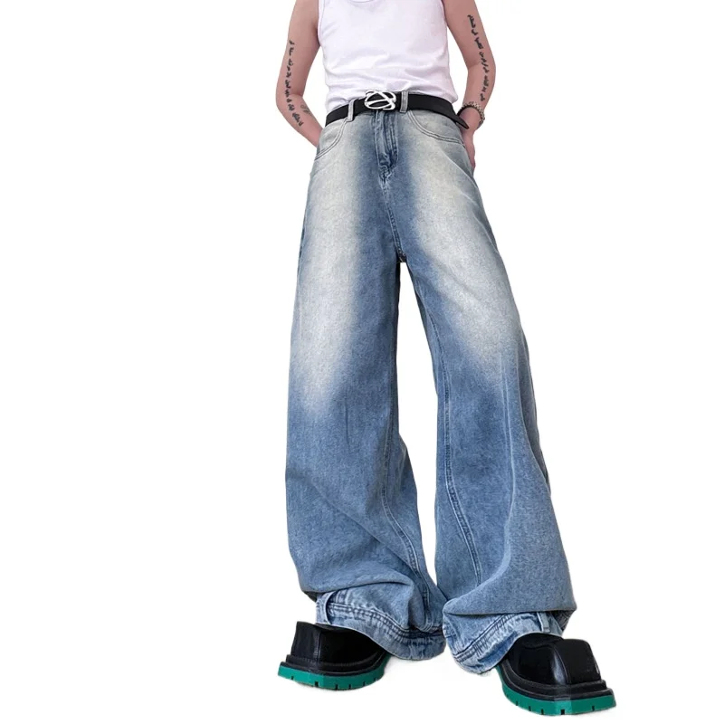 

American Casual Straight Retro Flip Pants Men's Wide Leg Back Jeans